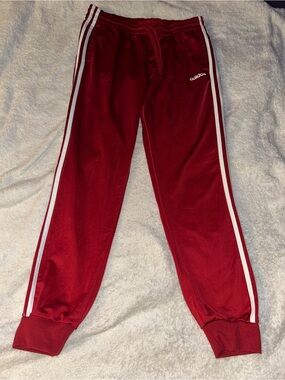 adidas Red Jogger Sweatpants with White Side Stripes